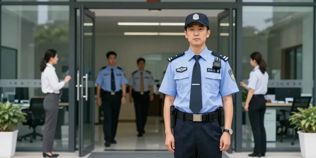 Security Guard providing professional protection in a local office environment.