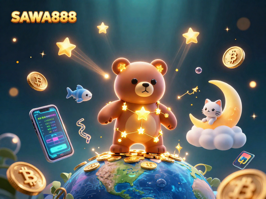 Engage with SAWA888's dynamic gameplay and bright visuals in a lively casino-themed scene.
