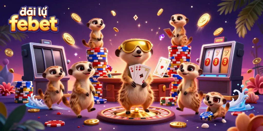 Watch the colony of meerkats orchestrate an exciting gaming scene at đại lý febet casino with vibrant elements around.
