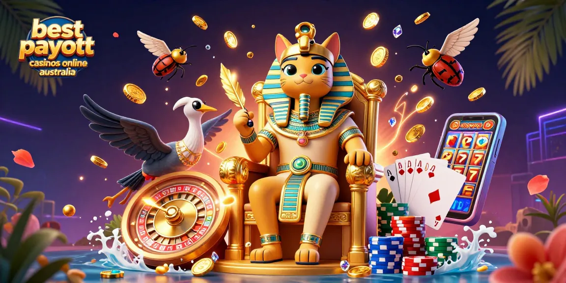 Winning at the best payout casinos online australia, featuring vibrant casino elements and characters.